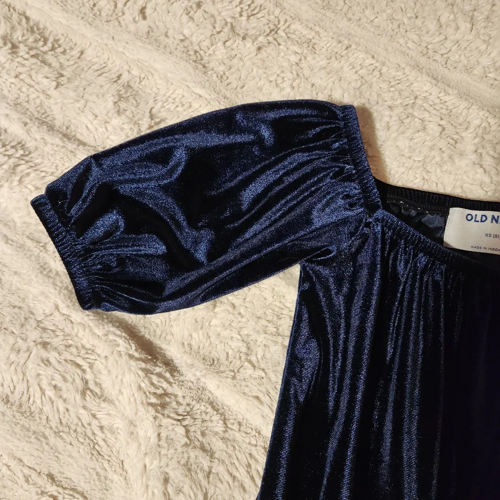 Old Navy Little Girls Sz XS/5 Romper Jumpsuit Navy Blue Velvet Velour Wide Leg